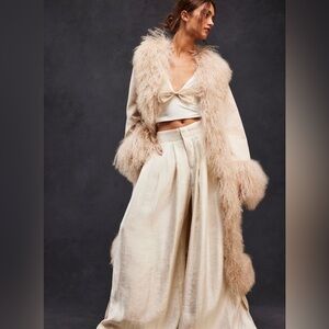 Elegant Cream Fur Trim Coat from Free People